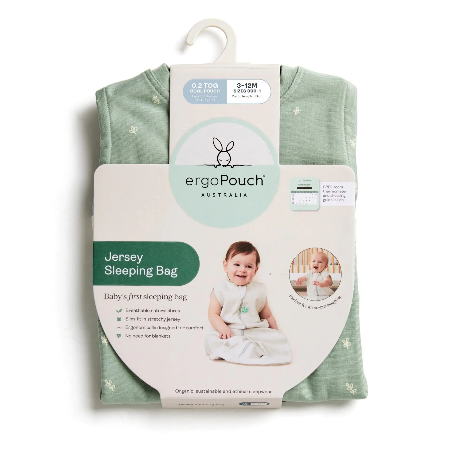 Organic All Year Jersey Sleeping Bag - Sage 1.0 TOG - Image 8
