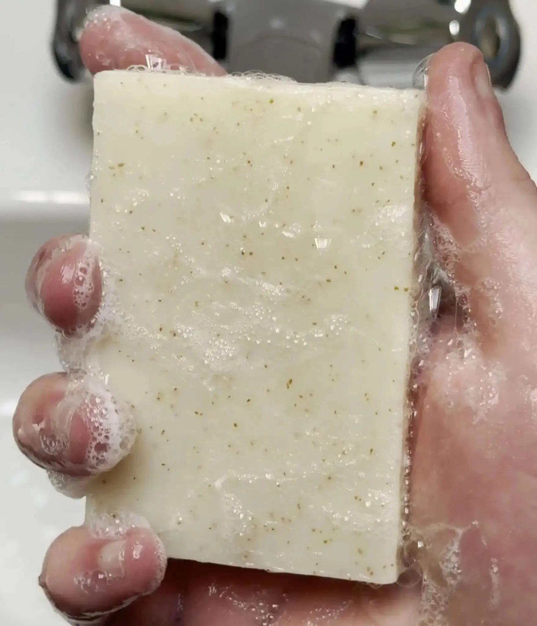 Eucalyptus Lemon Mint and Olive Stone Natural Soap Bar (With Grit) - Image 4