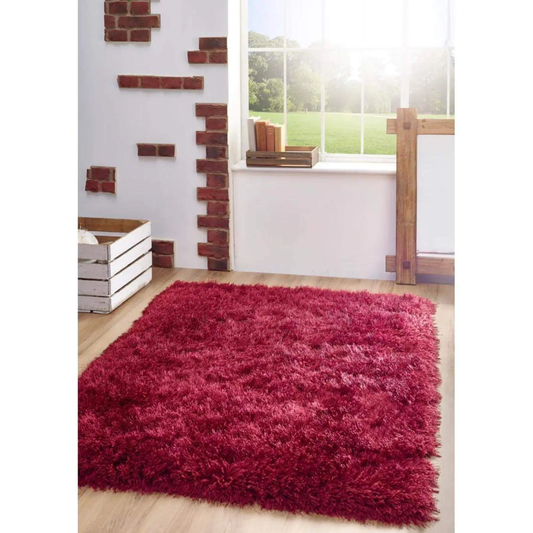 Extravagance Wine Red Shaggy Rug - Image 4
