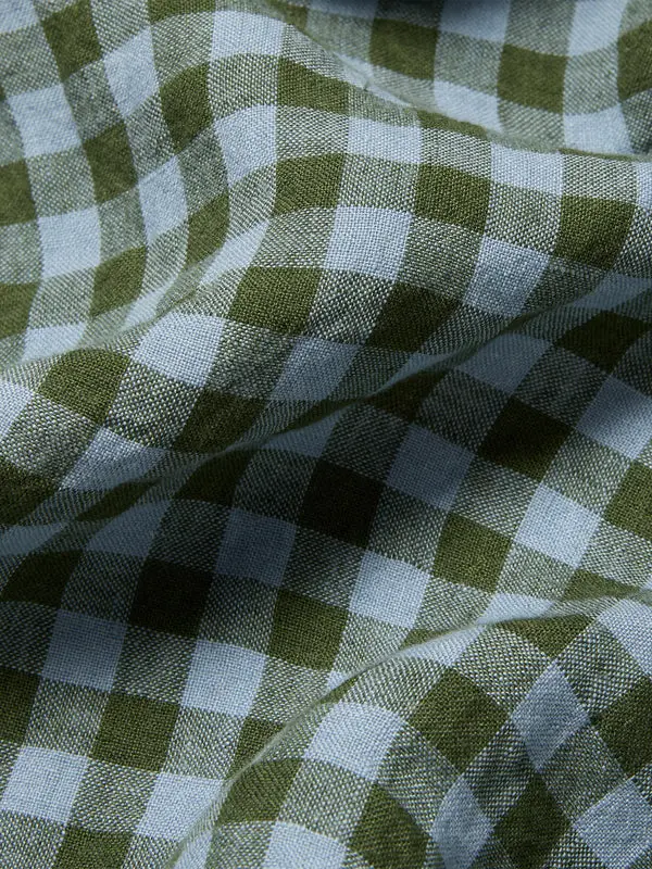 Fern Green & Dusk Blue Colour Drenched Gingham Linen Blend Duvet Cover - Image 2