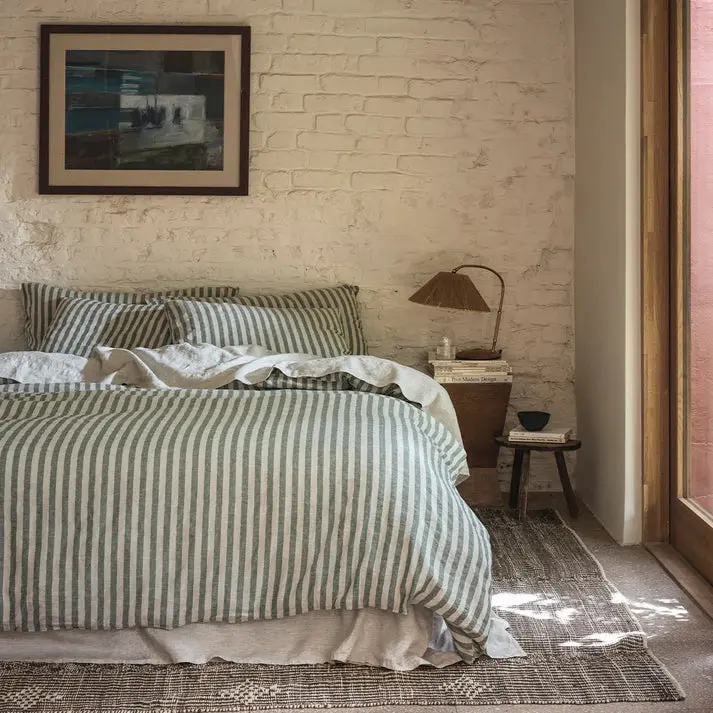 Fern Green Pembroke Stripe Linen Blend Duvet Cover - Image 3