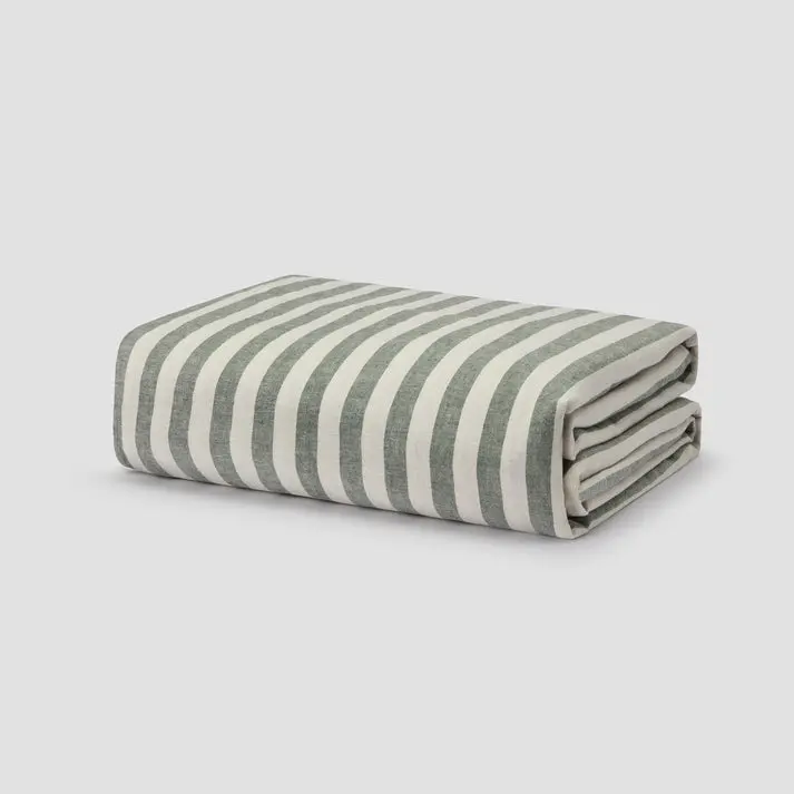 Fern Green Pembroke Stripe Linen Blend Duvet Cover - Image 4