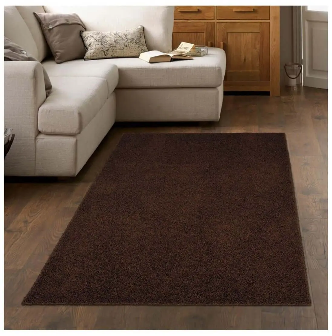 Fiji Chocolate Brown Washable Solid Shaggy Rug - Image 4