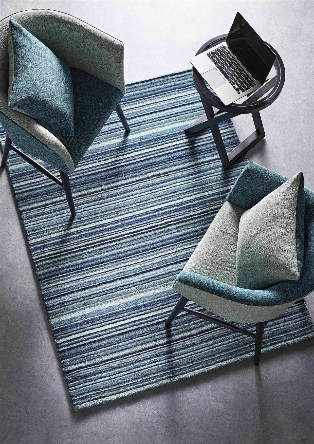 Fine Stripes Blue Wool Rug - Image 2