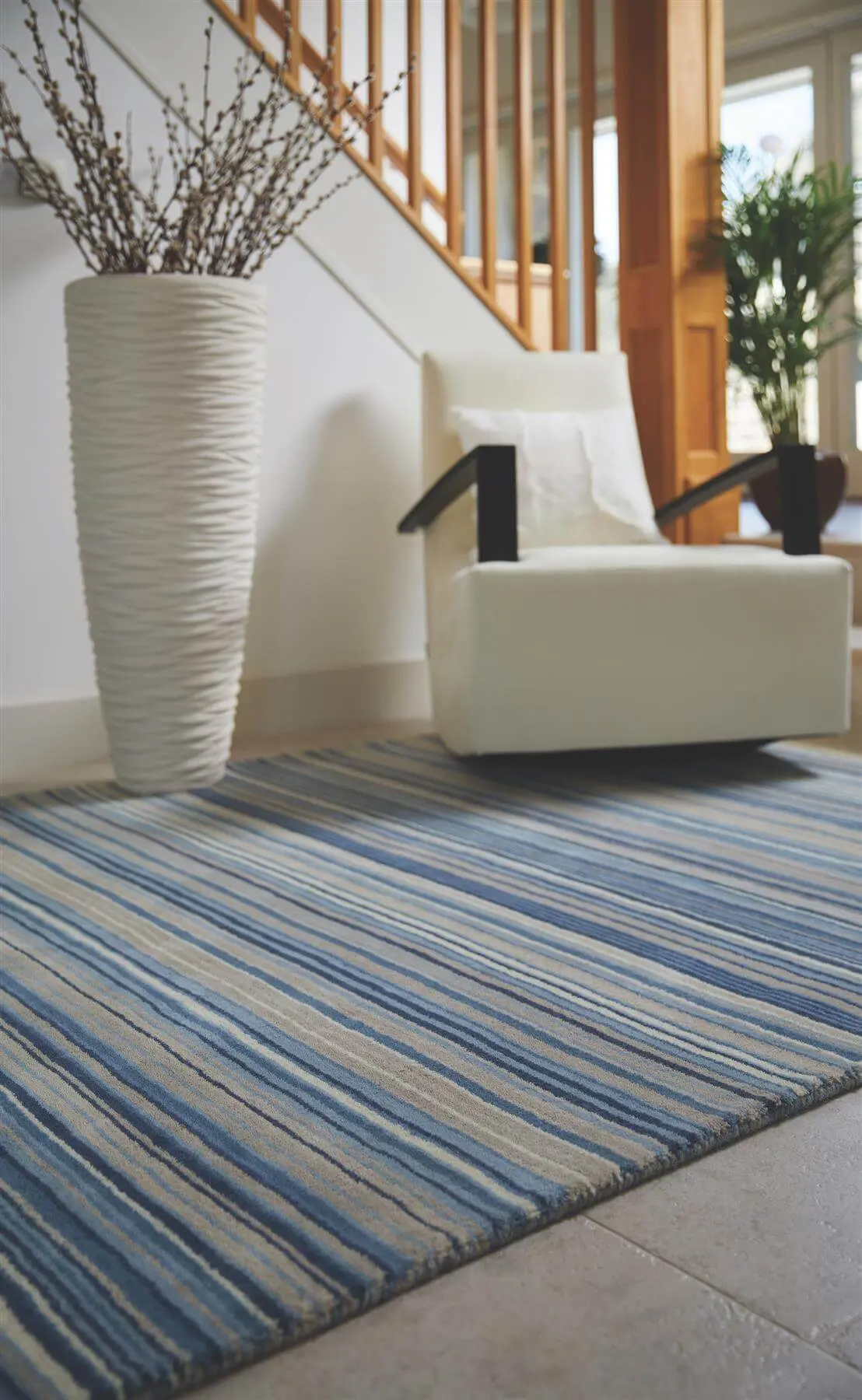 Fine Stripes Blue Wool Rug - Image 4