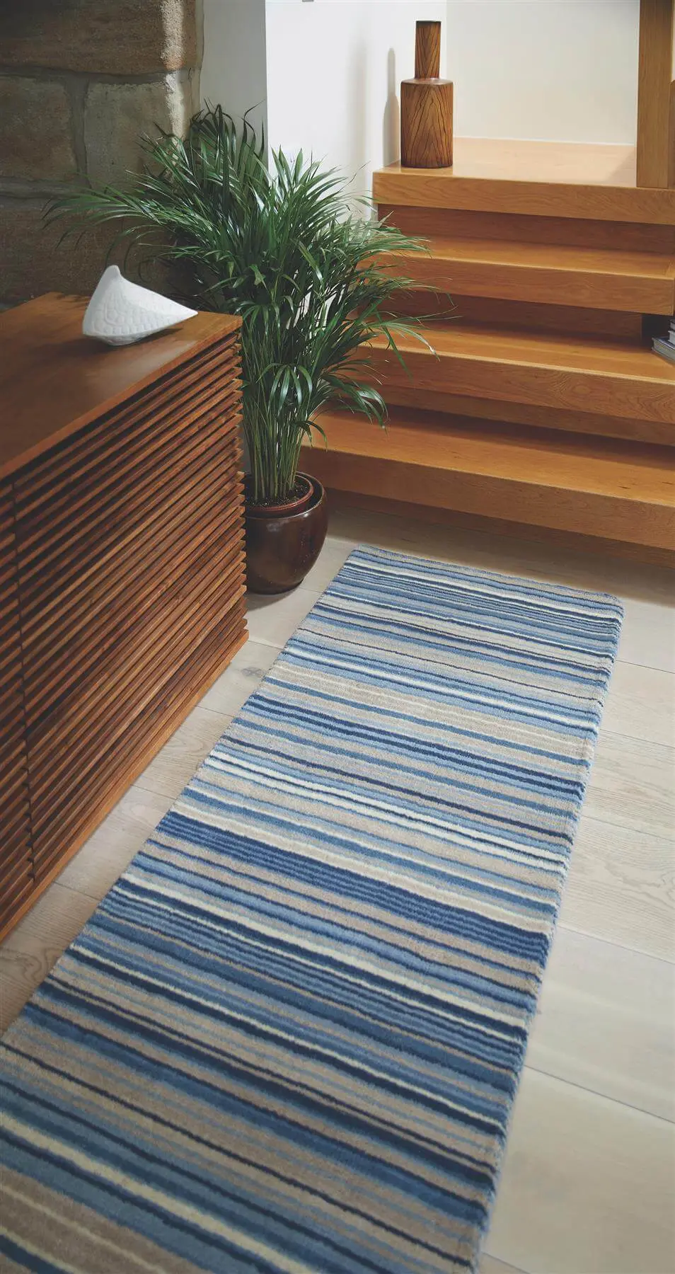 Fine Stripes Blue Wool Rug - Image 5