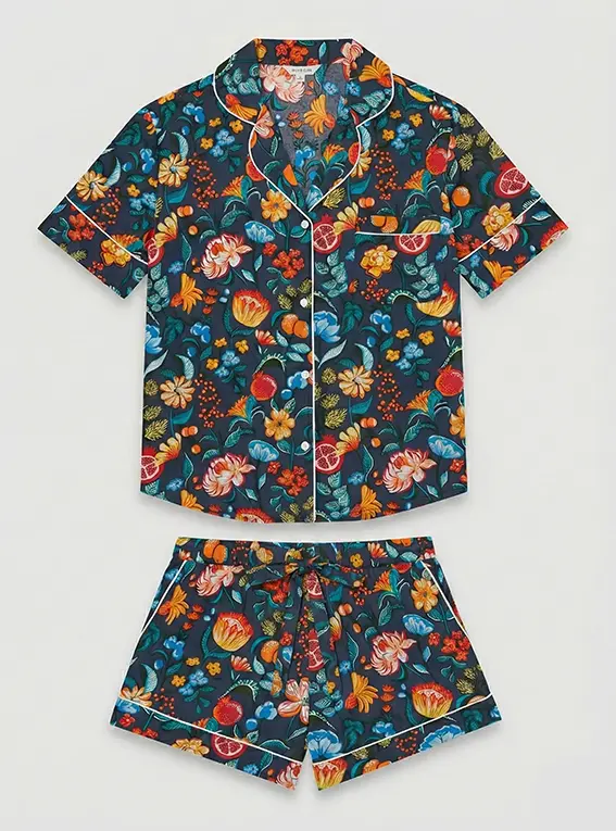 Florals on Navy Women's Short Sleeve Organic Cotton Pyjama Short Set
