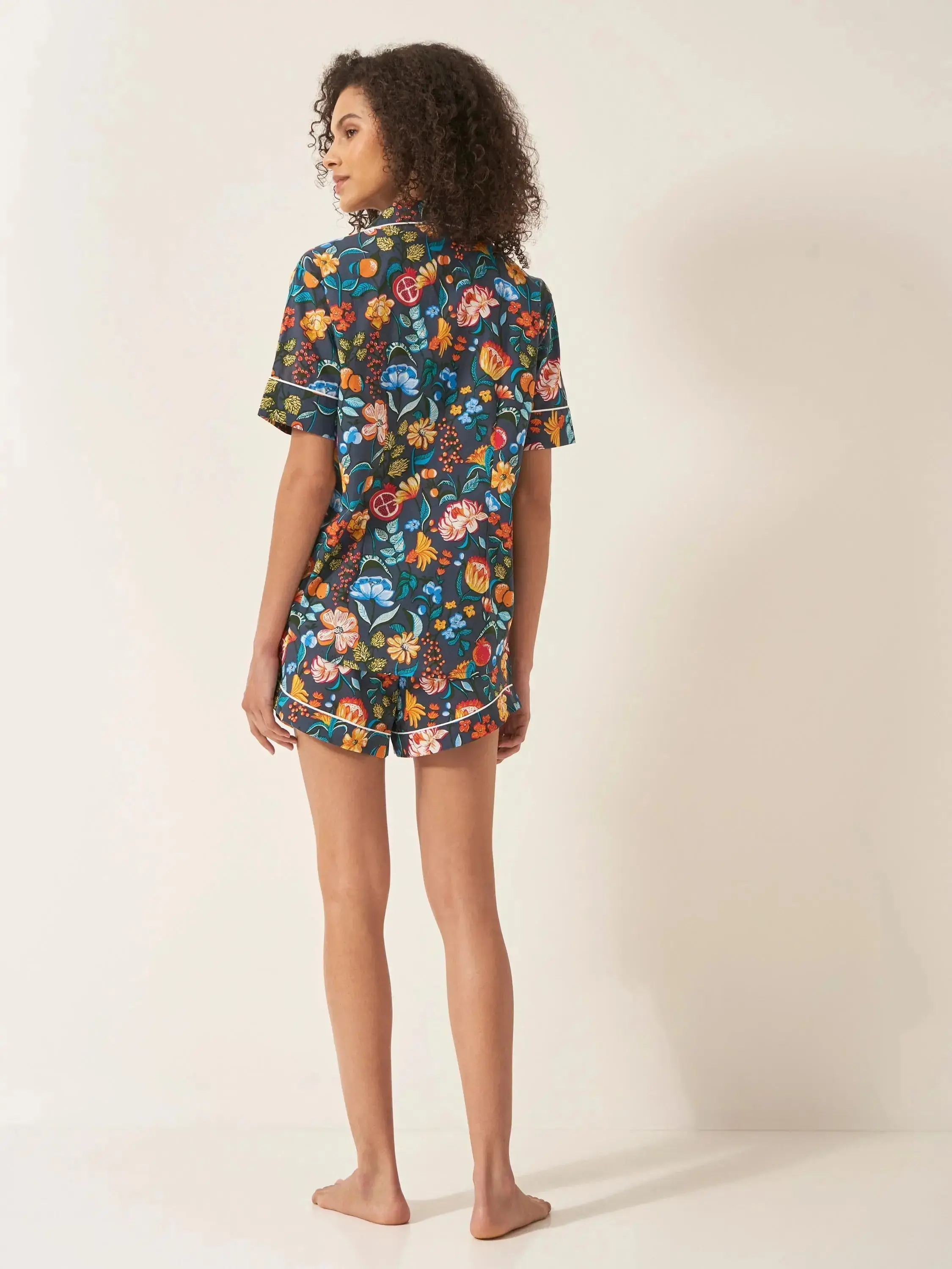 Florals on Navy Women's Short Sleeve Organic Cotton Pyjama Short Set - Image 4