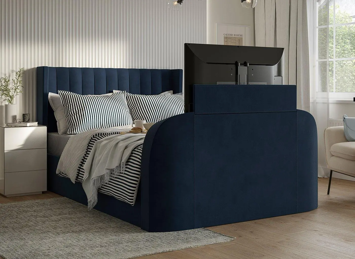 Foley Upholstered TV Bed Frame - Blue