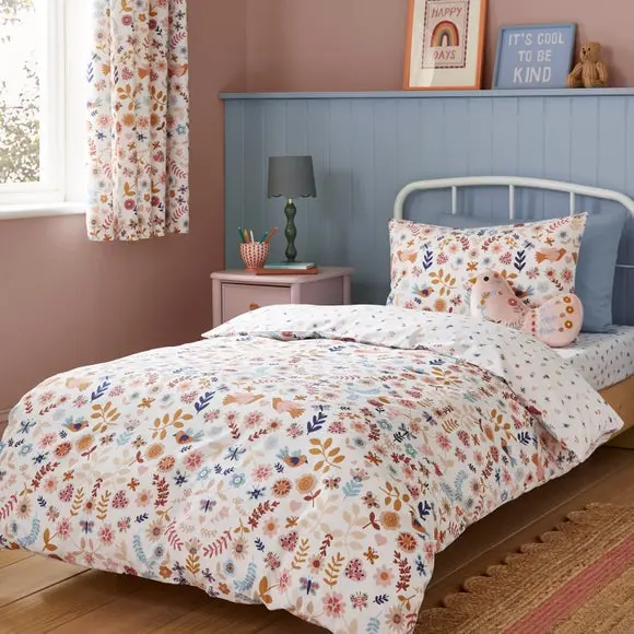 Folk Floral 100% Cotton Duvet Cover & Pillowcase Set