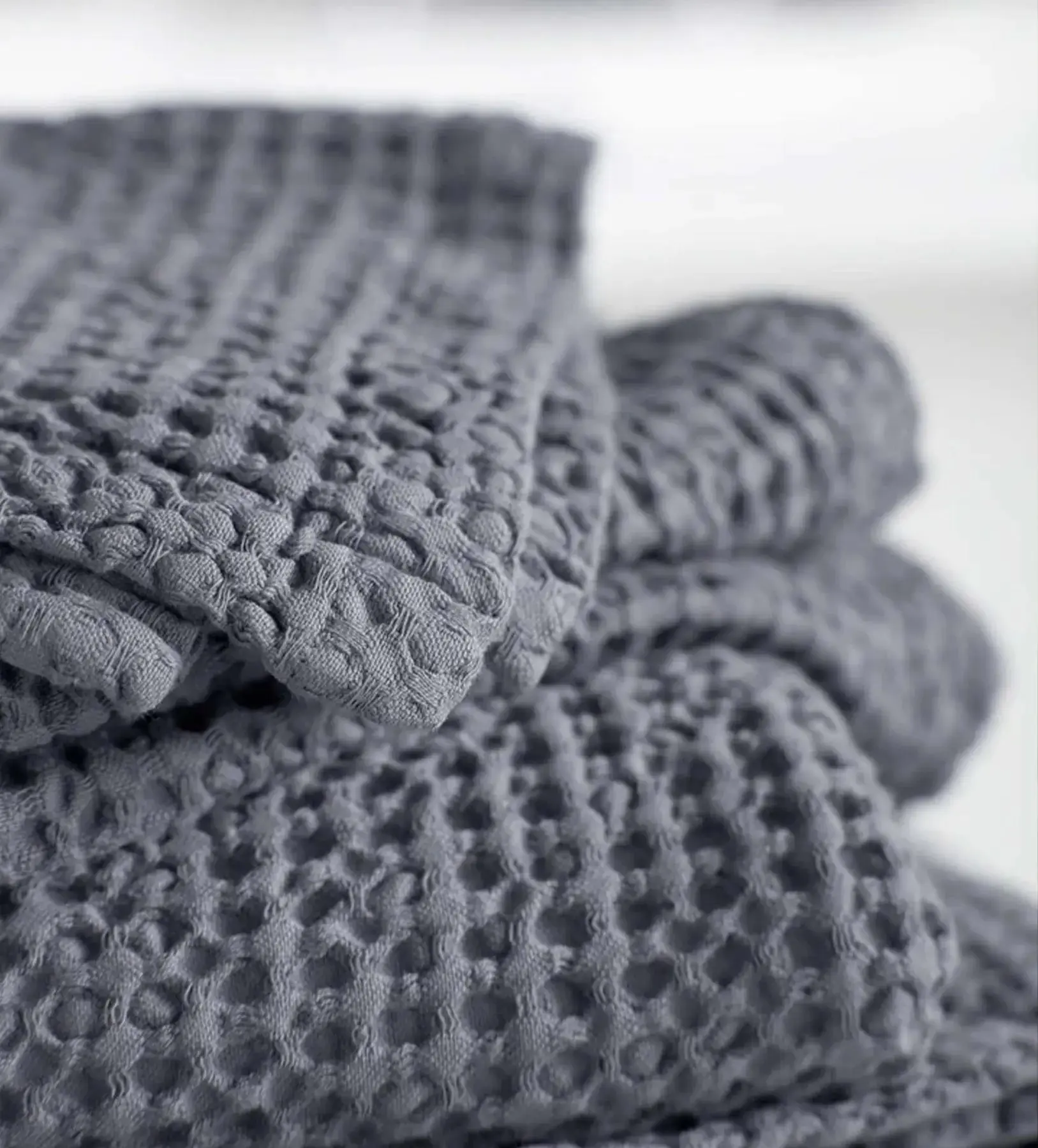French Blue 100% Cotton Waffle Towels - Image 2