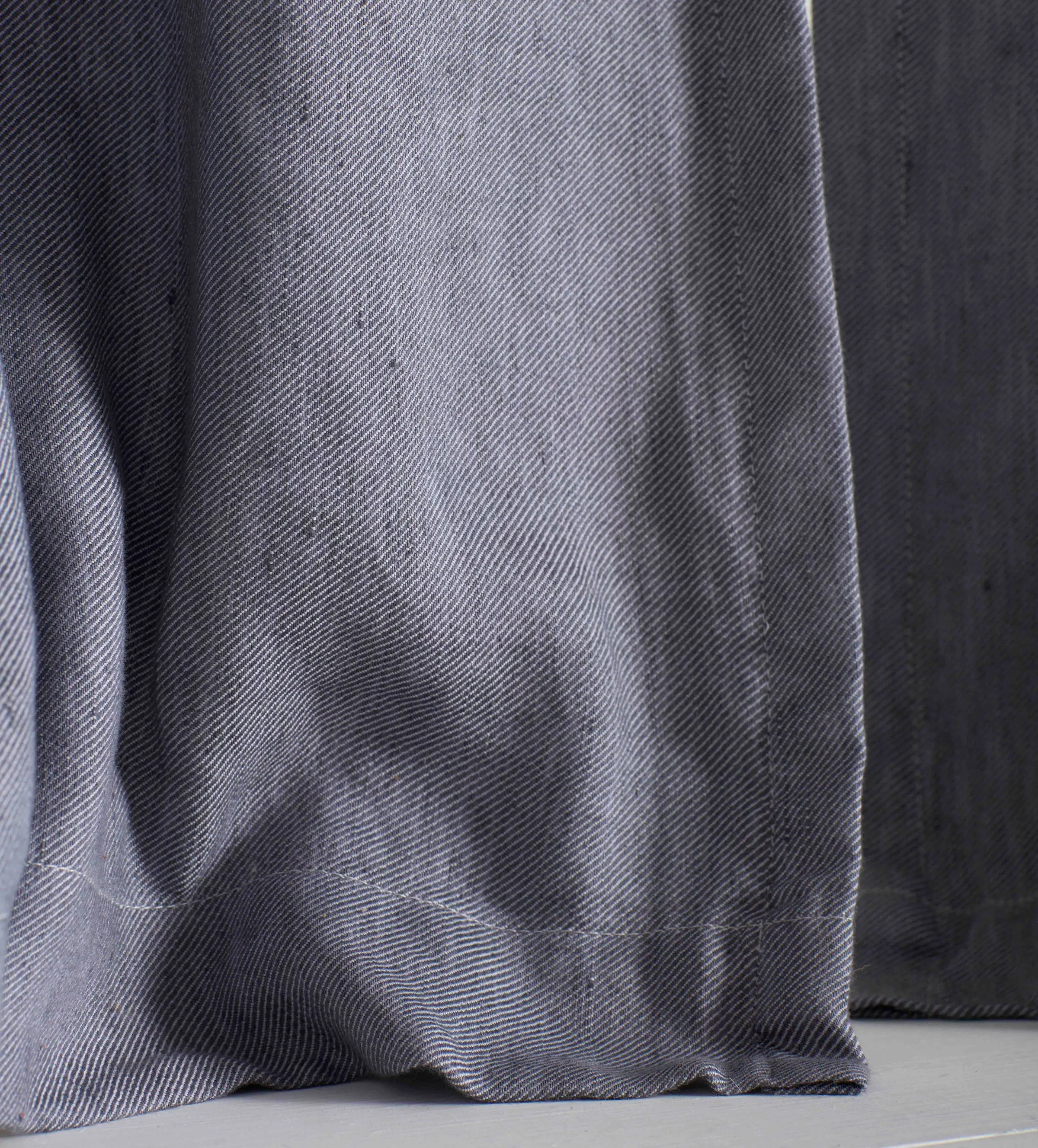 French Blue Twill Cotton Linen Blackout Pencil Pleat Curtains (Pair)