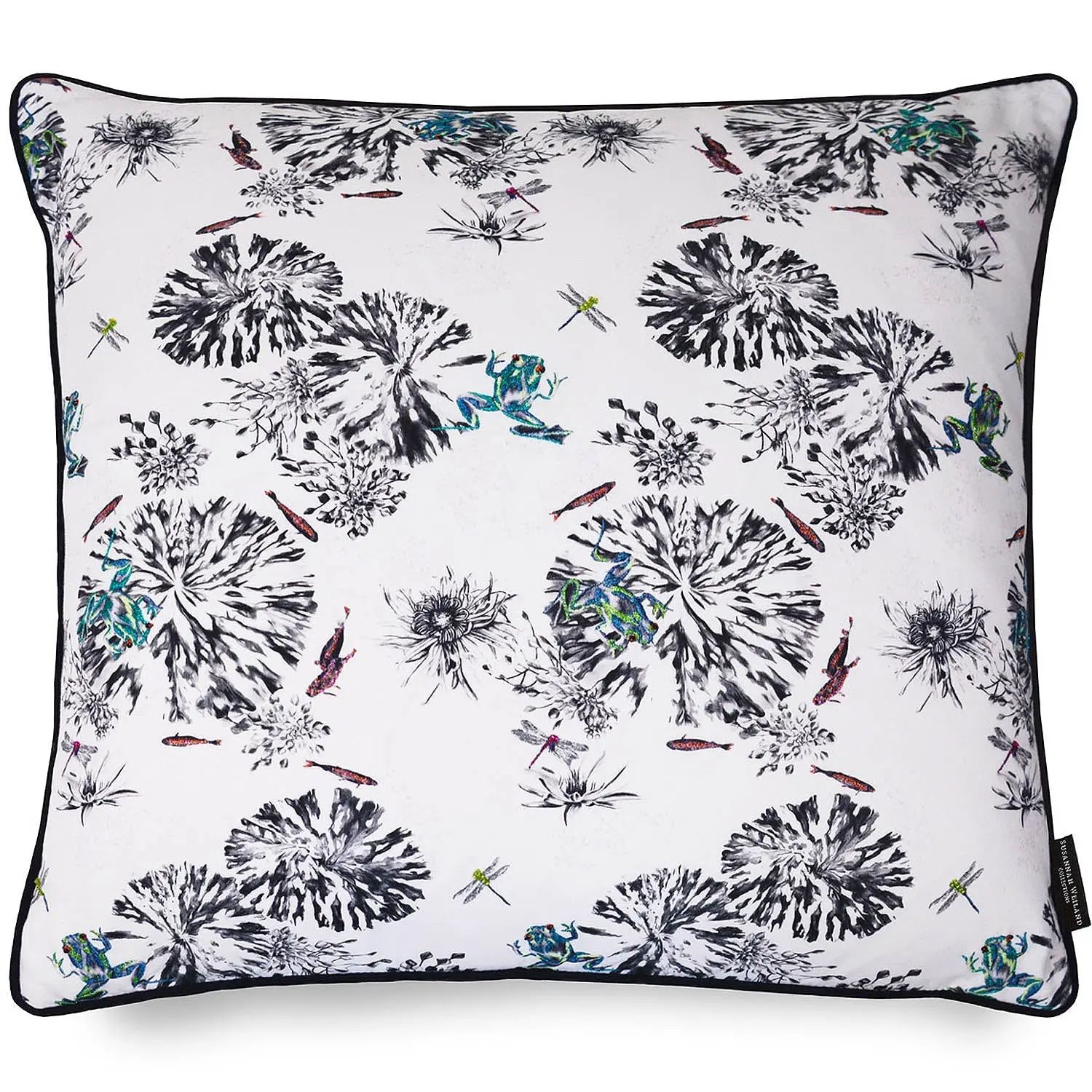 Frog Hand Embroidered Cushion - Green