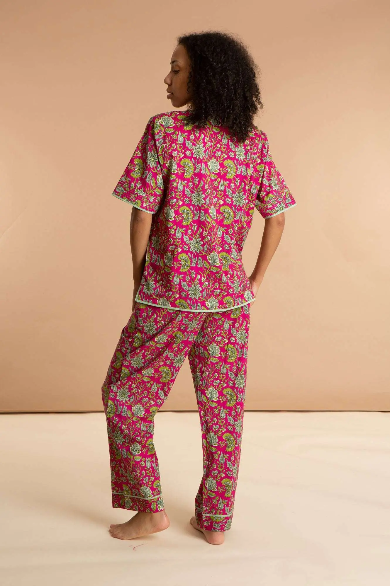 Fuchsia Freesia Women's Floral Cotton Pyjama Trouser Set - Image 2