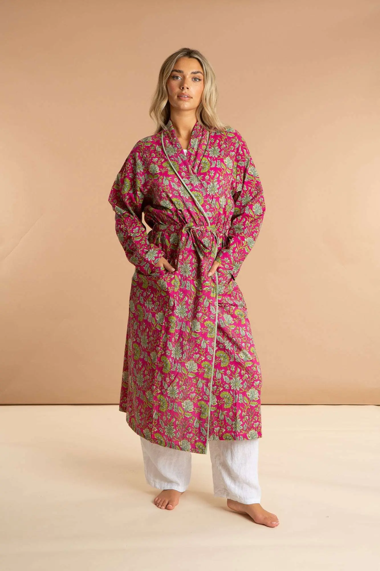 Fuchsia Freesia Women's Floral Cotton Robe
