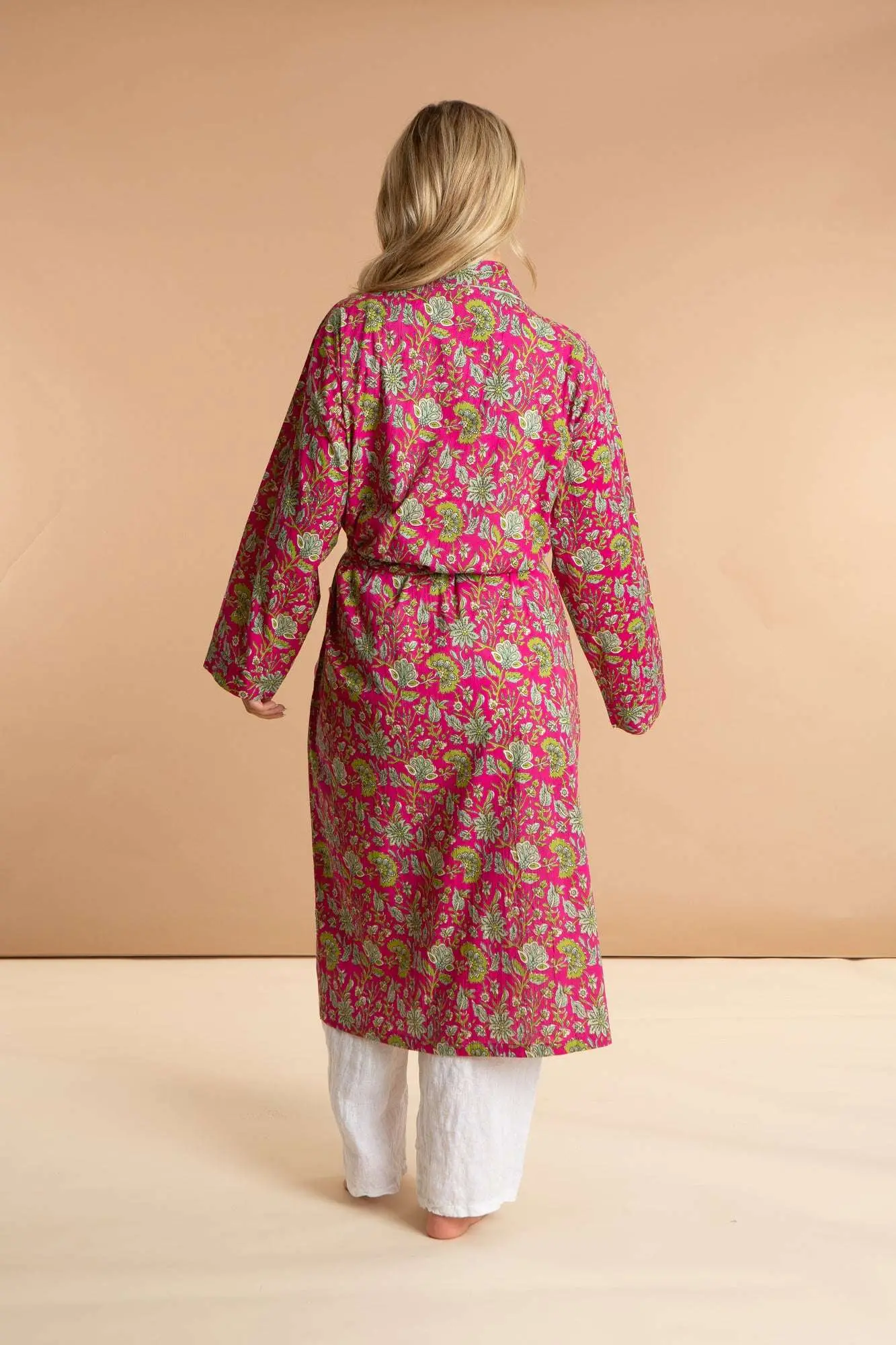 Fuchsia Freesia Women's Floral Cotton Robe - Image 4
