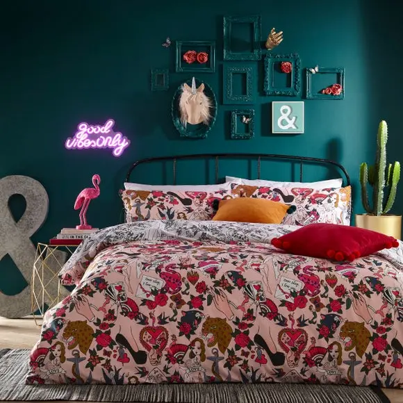 furn. Inked Blush Duvet Cover & Pillowcase Set
