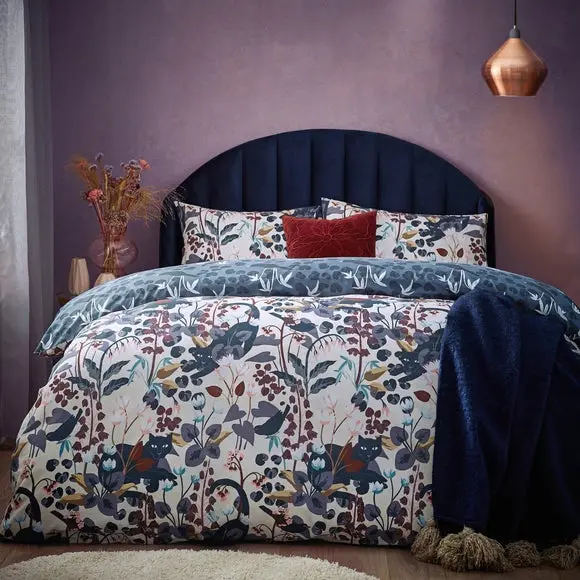 furn. Midnight Panther Duvet Cover and Pillowcase Set Dusky Blue
