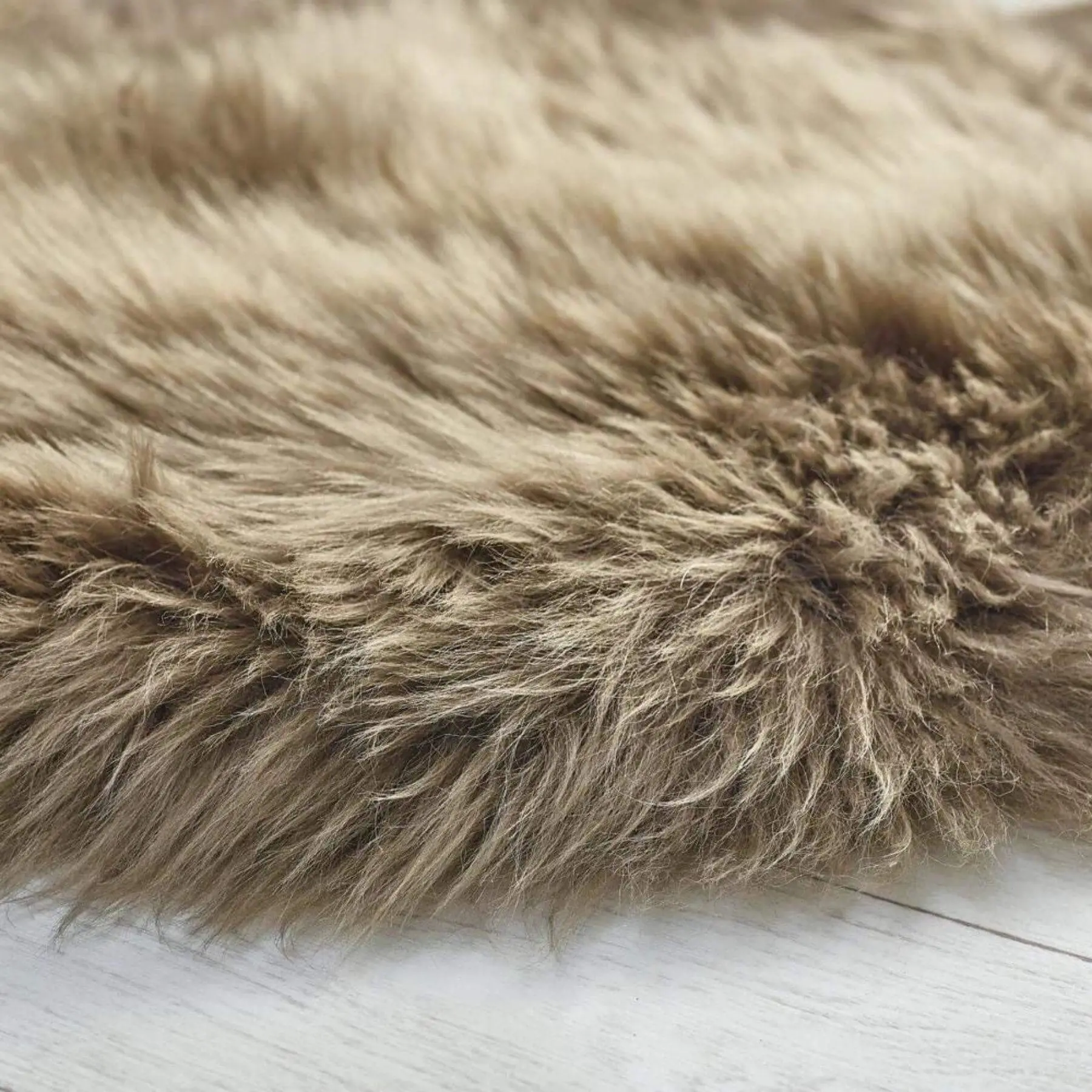 Genuine Khaki/Taupe Sheepskin Faux Fur Rug - Image 4
