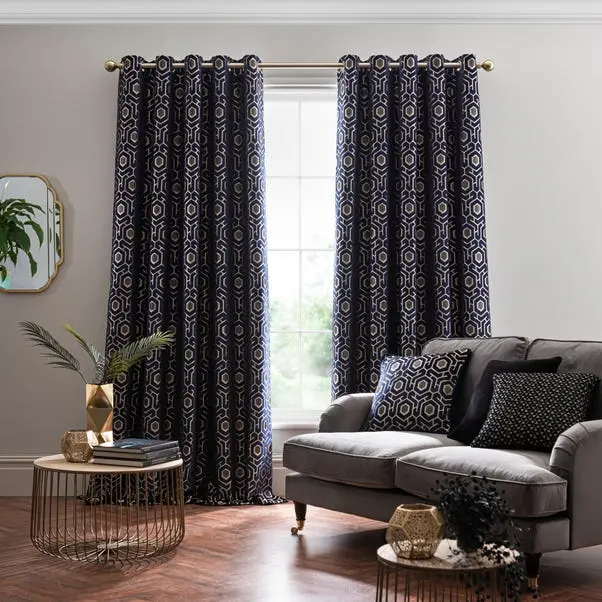 Geo Cut Velvet Eyelet Curtains - Image 2