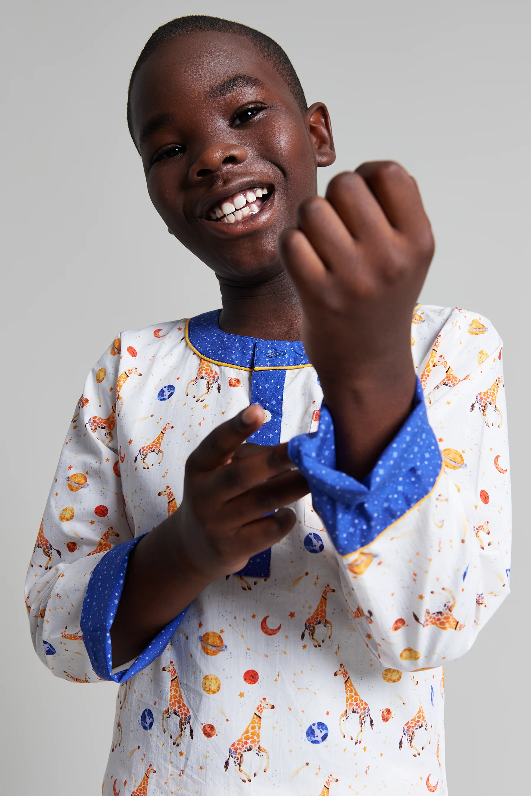 giraffe space odyssey Kids Organic Cotton Pyjama Trouser Set - Image 2