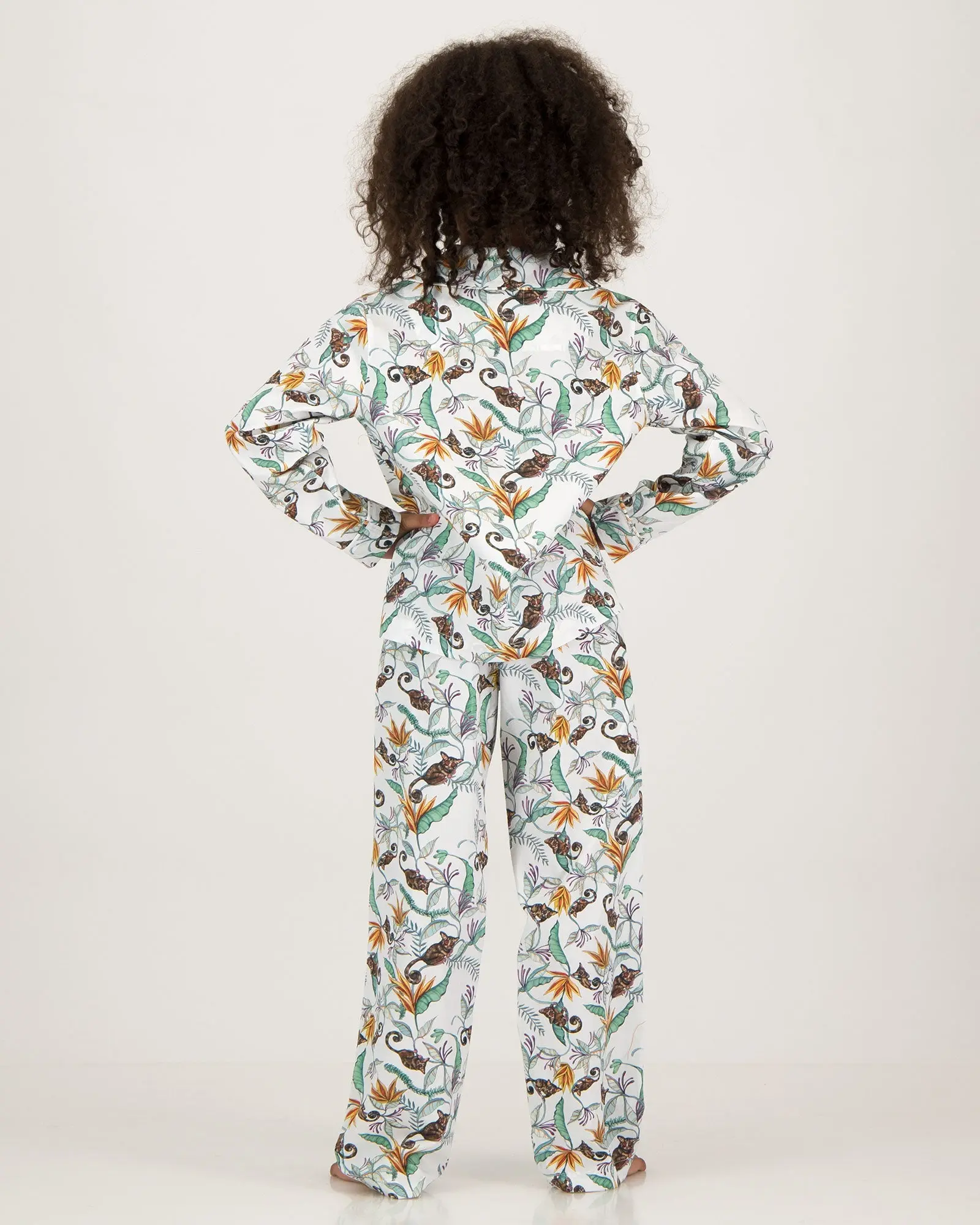 Girls Long Pyjamas - Night Monkeys White - Image 2