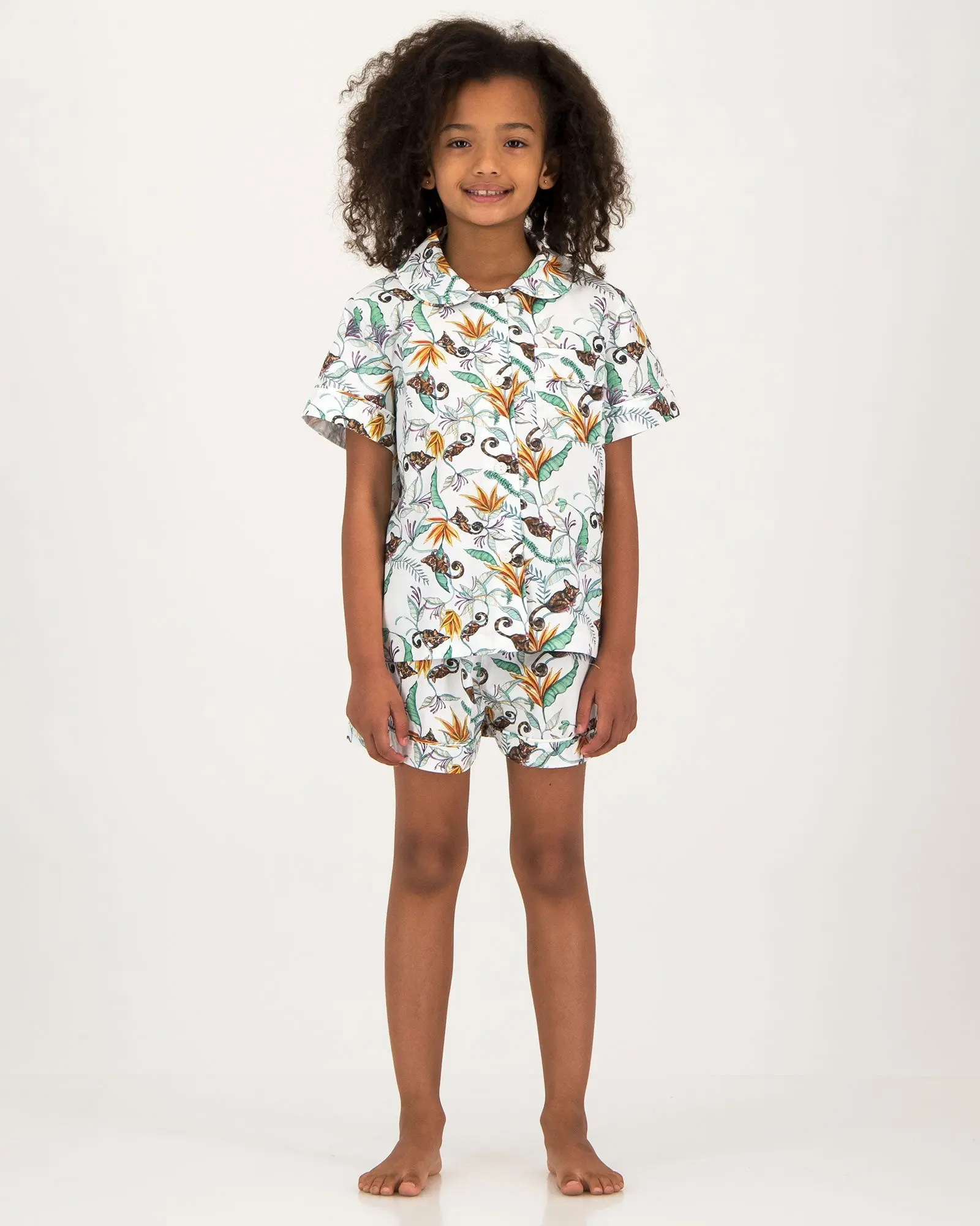 Girls Short Pyjamas - Night Monkeys White