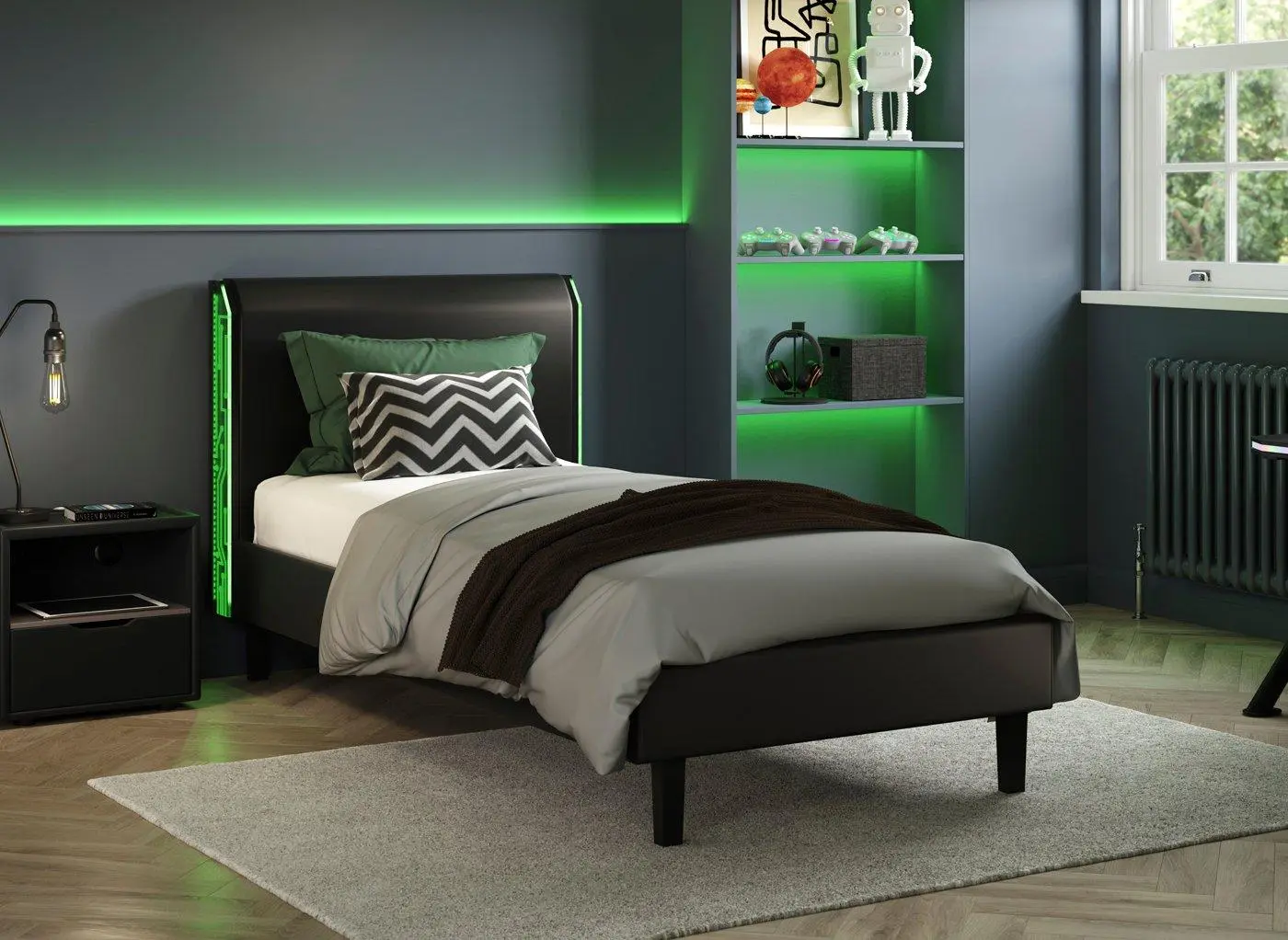 Glitch Kids Upholstered Bed Frame - Black