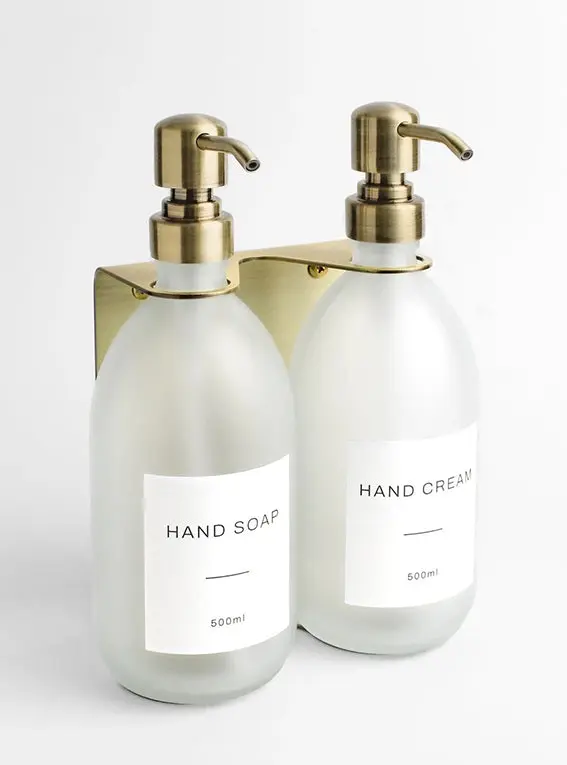 Gold Wall Bracket & Frosted White Glass Dispenser Set