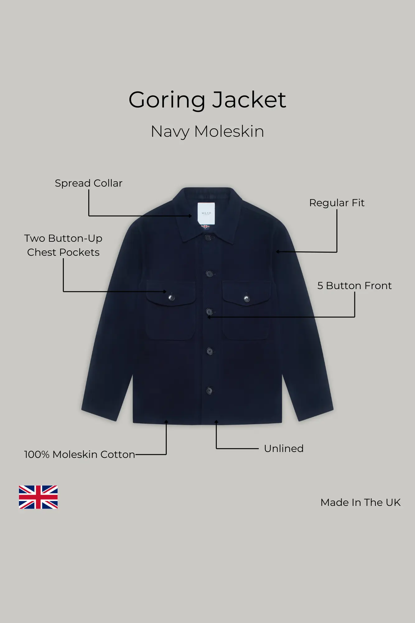 Goring Jacket - Navy Moleskin - Image 10