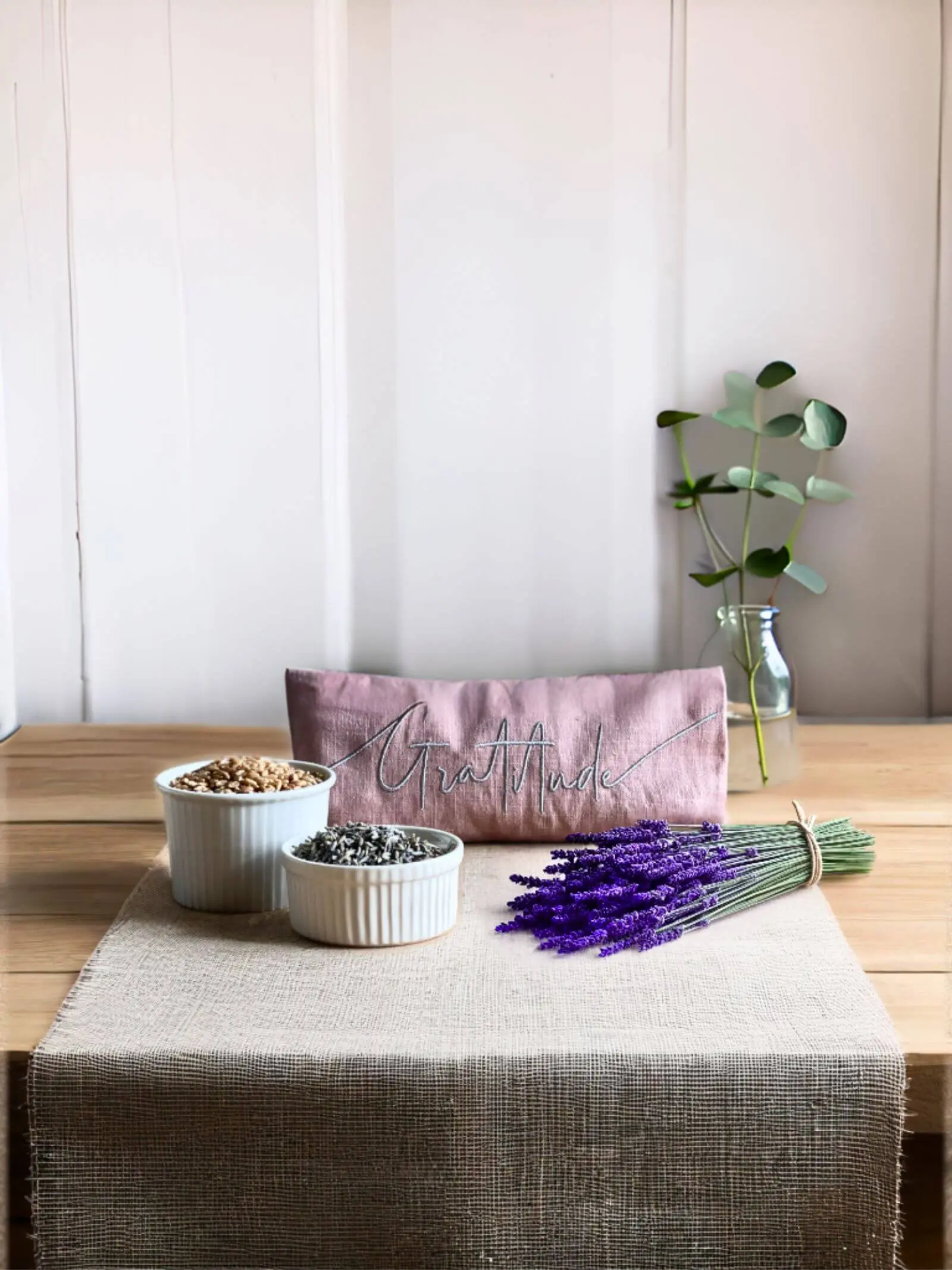 Gratitude Embroidered Linen and Lavender Eye Pillow - Image 2