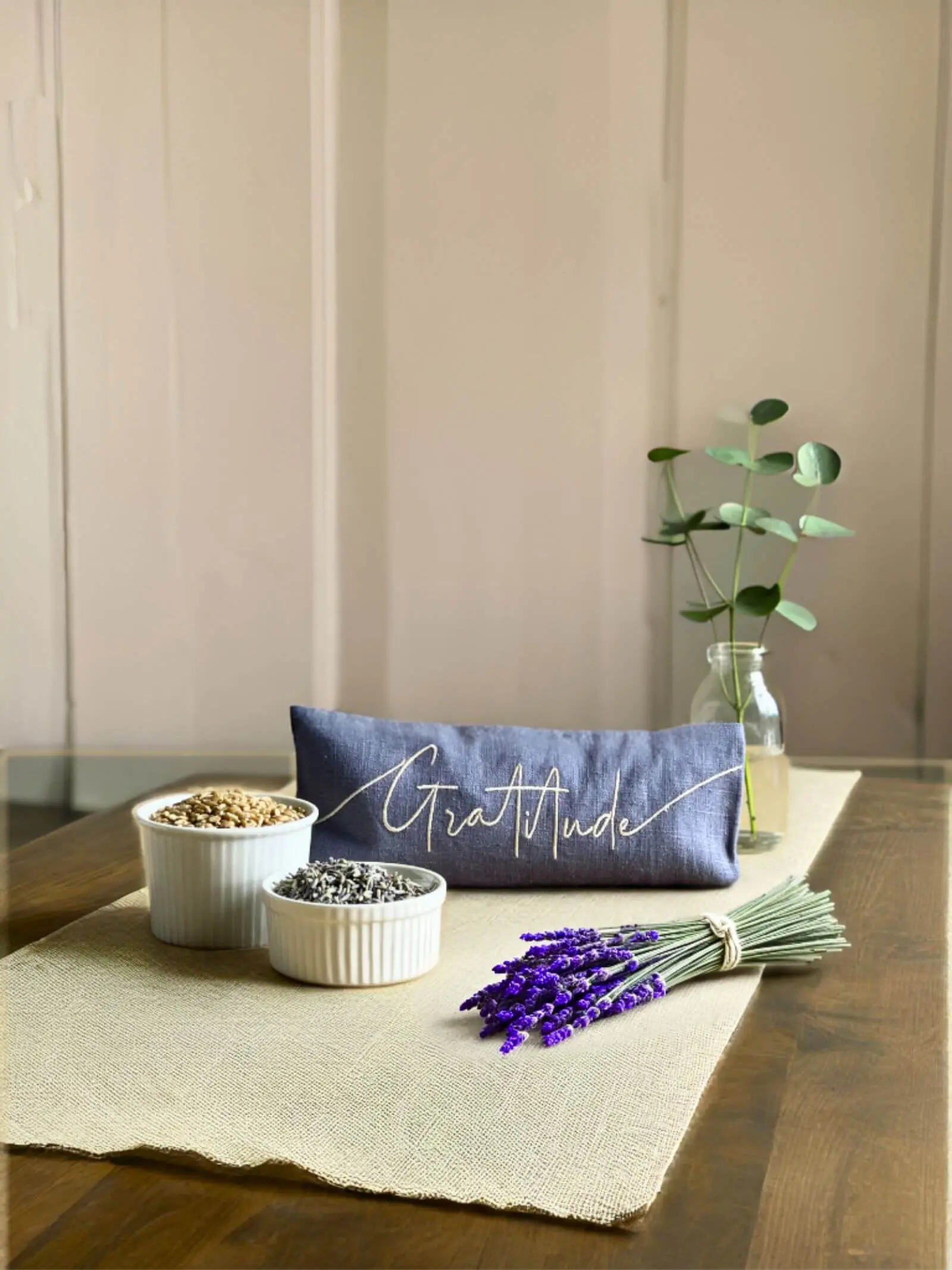 Gratitude Embroidered Linen and Lavender Eye Pillow - Image 3