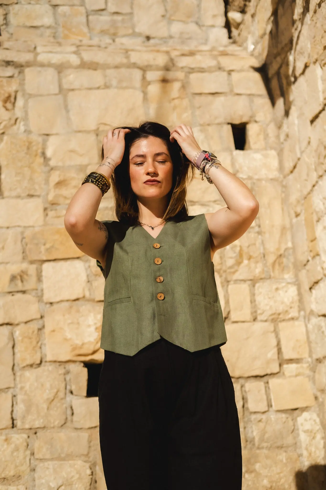Green Cotton Linen Waistcoat - Image 11