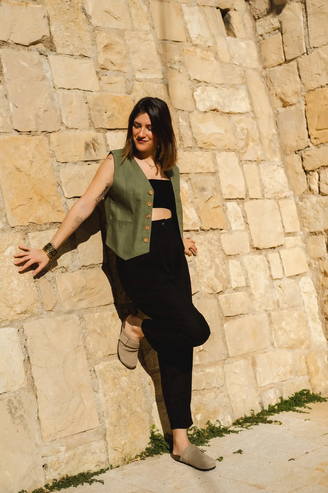 Green Cotton Linen Waistcoat - Image 3