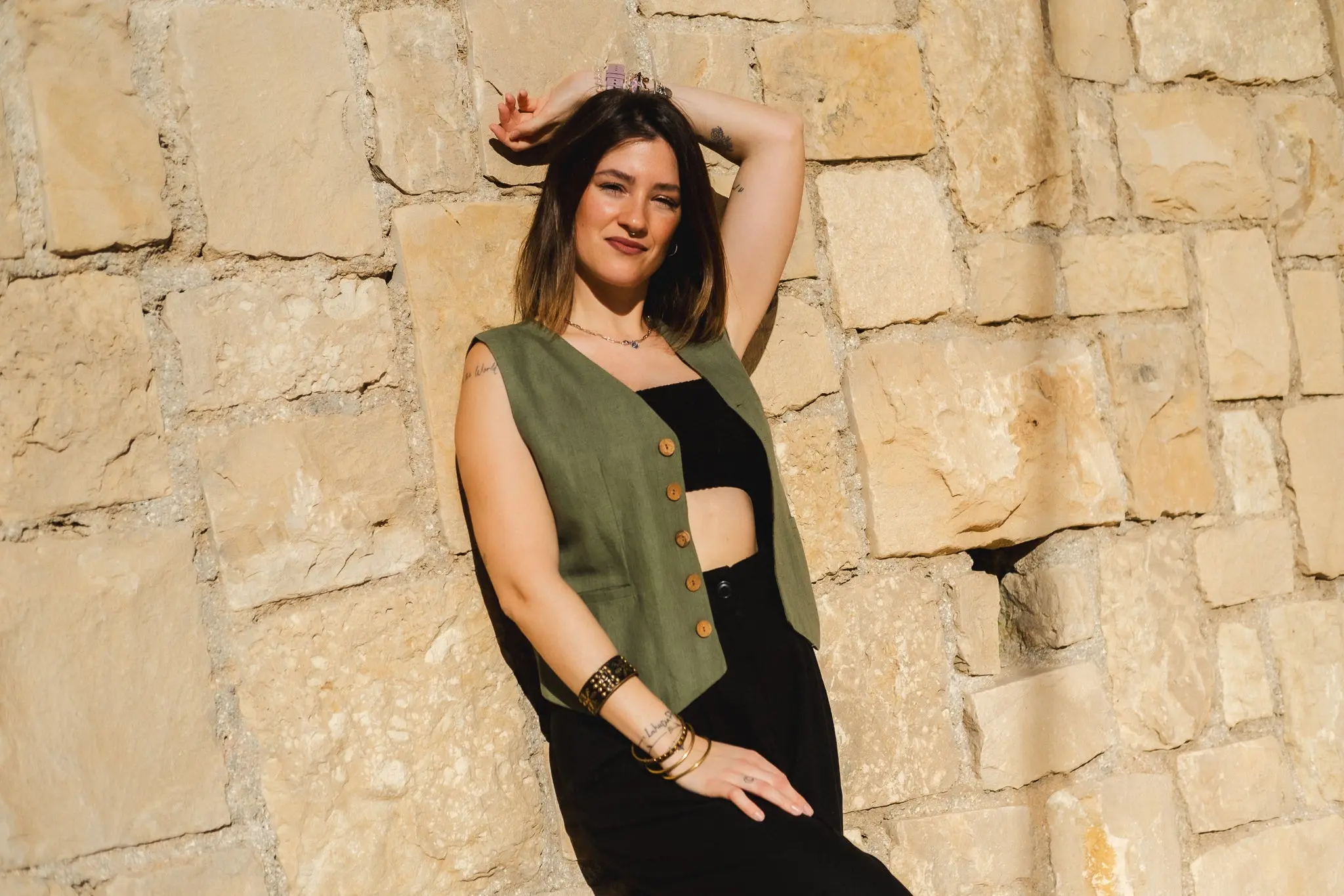 Green Cotton Linen Waistcoat - Image 5