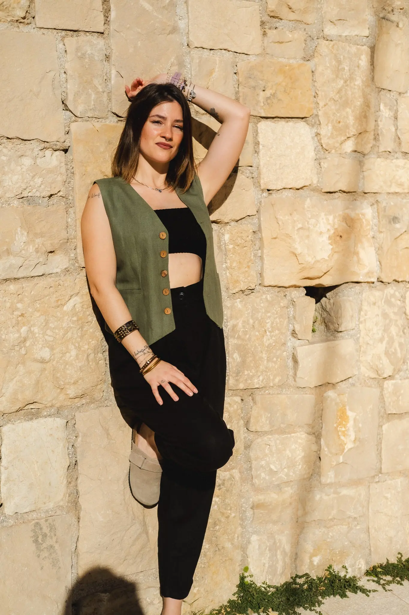 Green Cotton Linen Waistcoat - Image 6