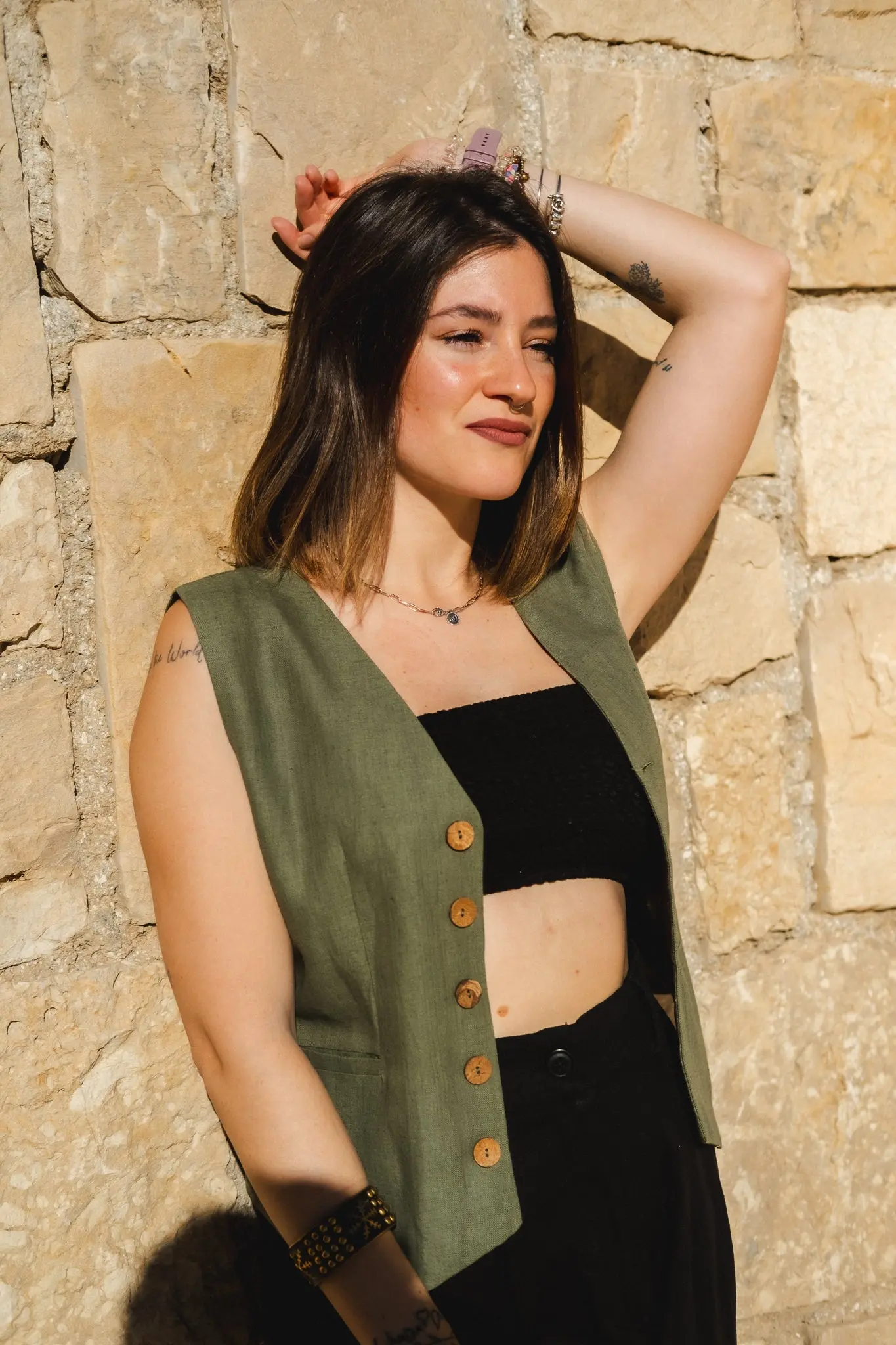 Green Cotton Linen Waistcoat - Image 7