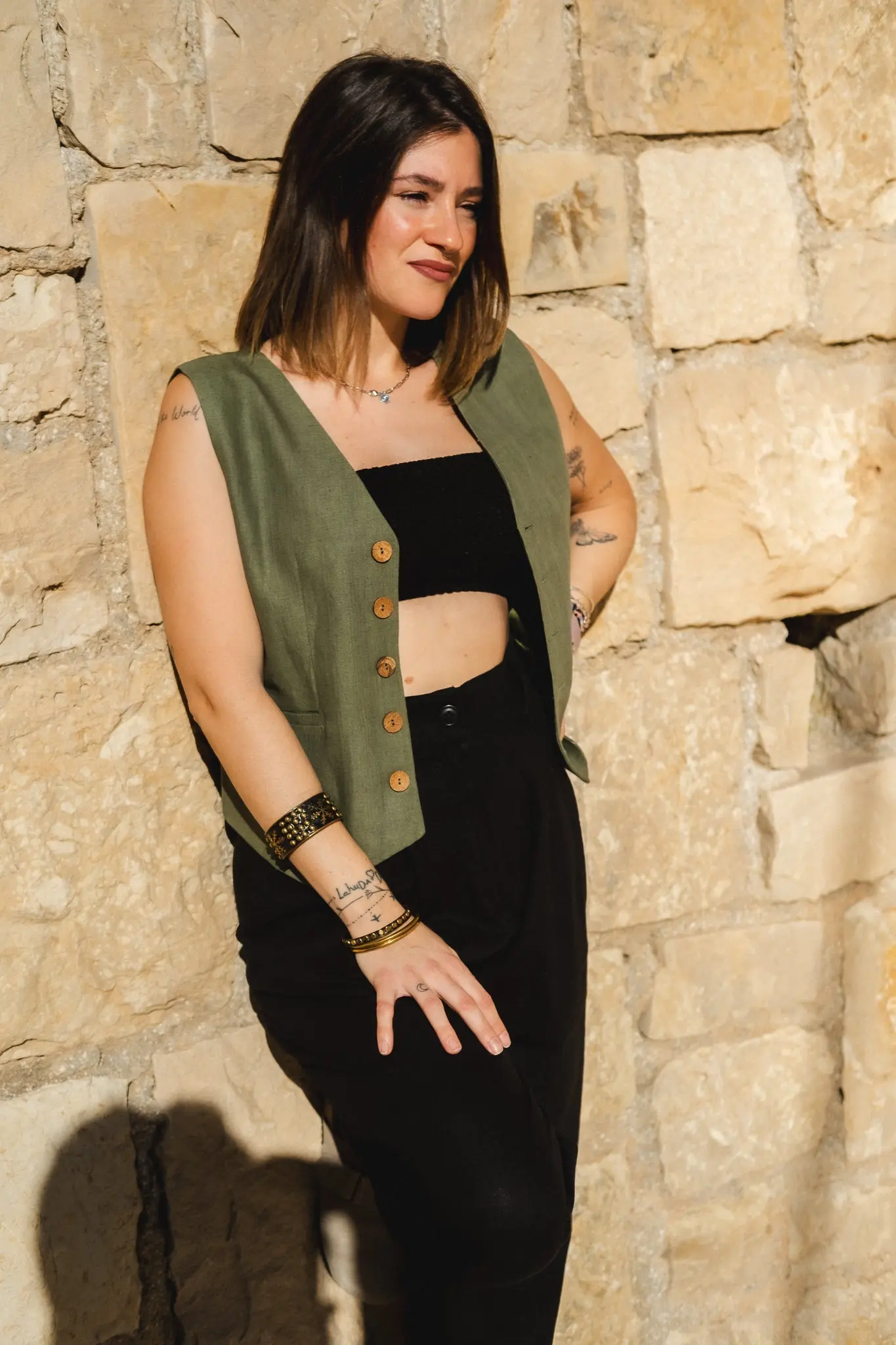 Green Cotton Linen Waistcoat - Image 8