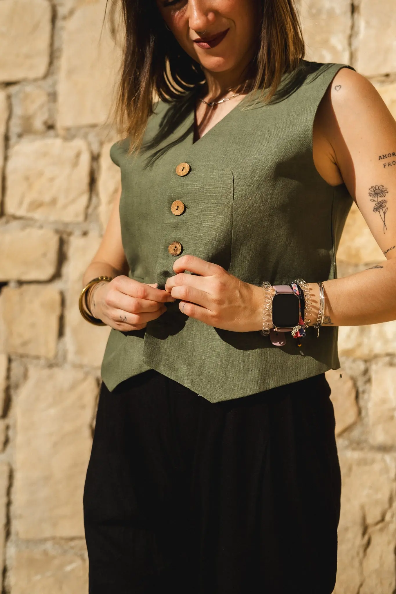 Green Cotton Linen Waistcoat - Image 9