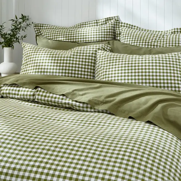 Green Portloe Woven Gingham Duvet Cover & Pillowcase Set - Image 4