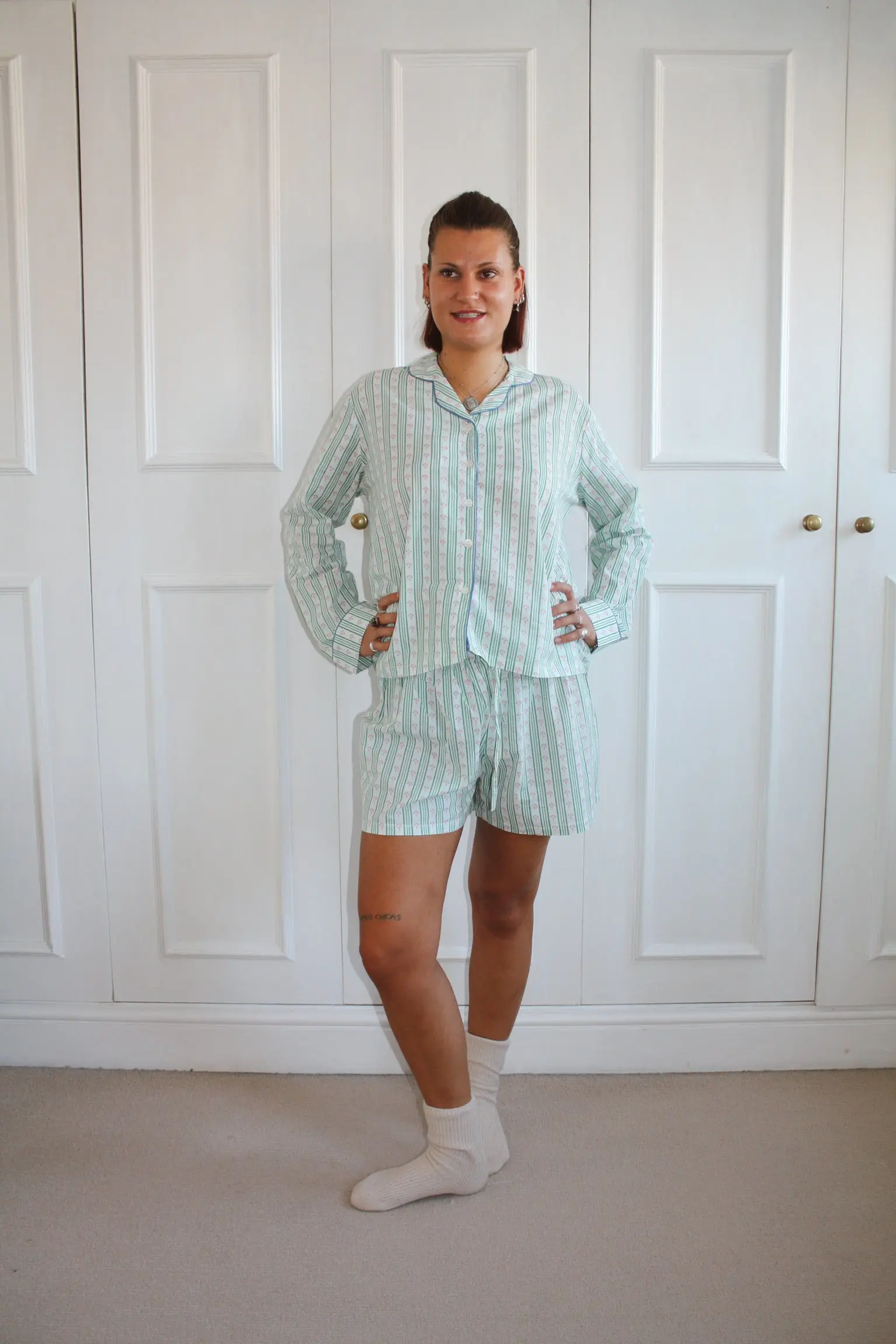 Green Stripe Short Pyjama Set - Image 3