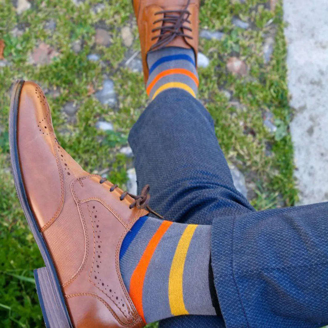 Grey Small Striped Bamboo Socks - Image 2