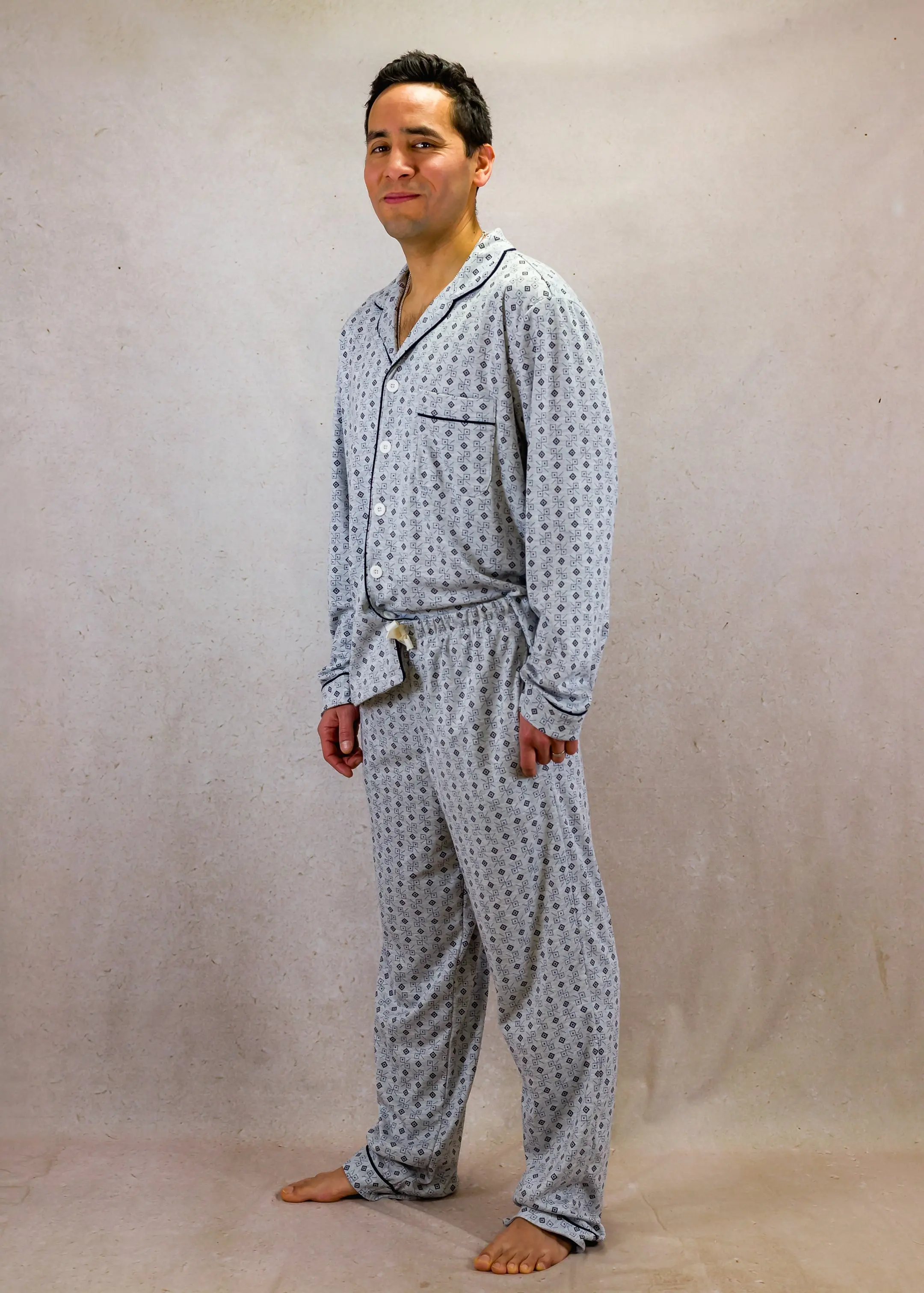Grey squares Mens Pima Cotton Long Sleeve Pyjama Trouser Set - Image 3