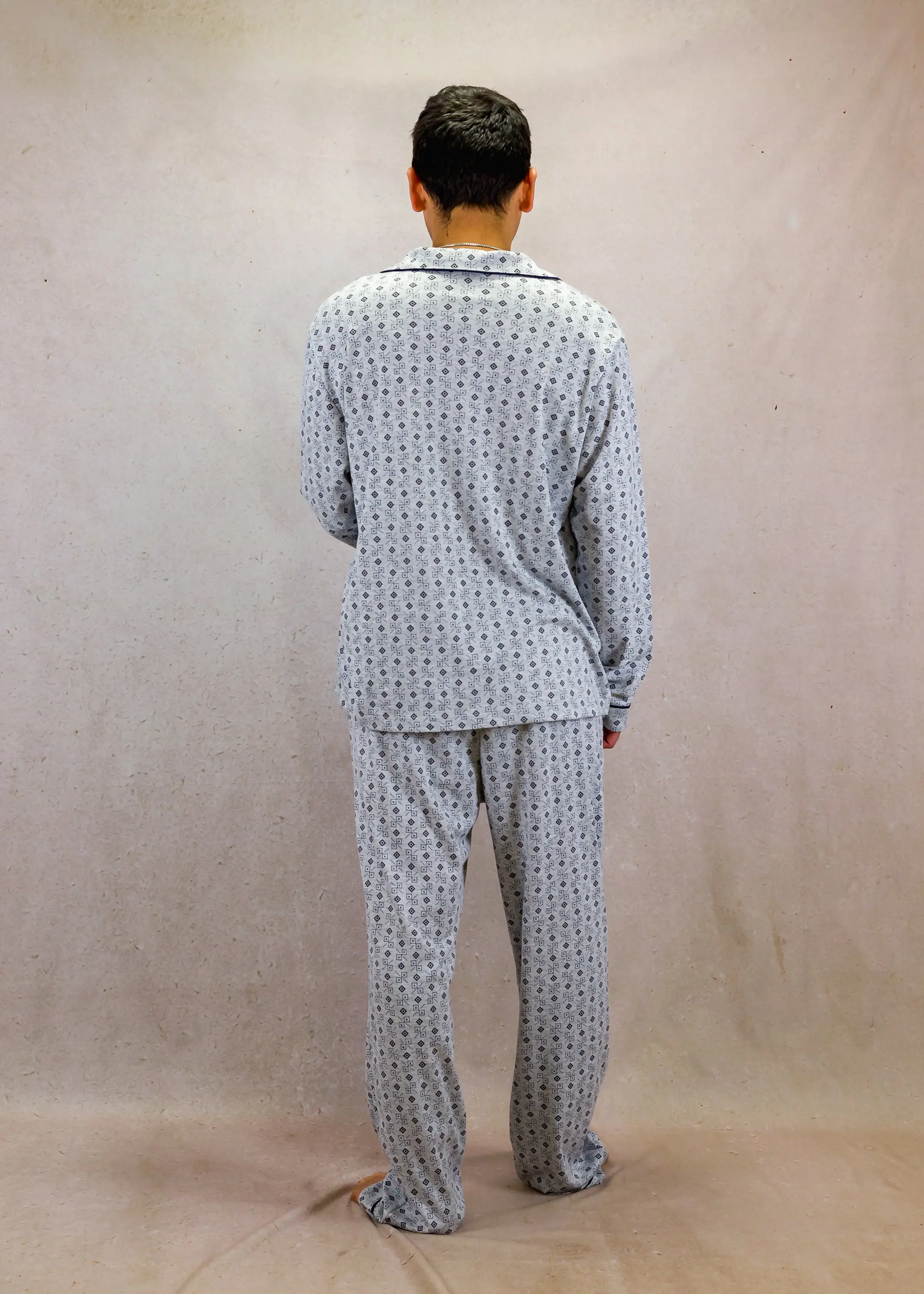 Grey squares Mens Pima Cotton Long Sleeve Pyjama Trouser Set - Image 4