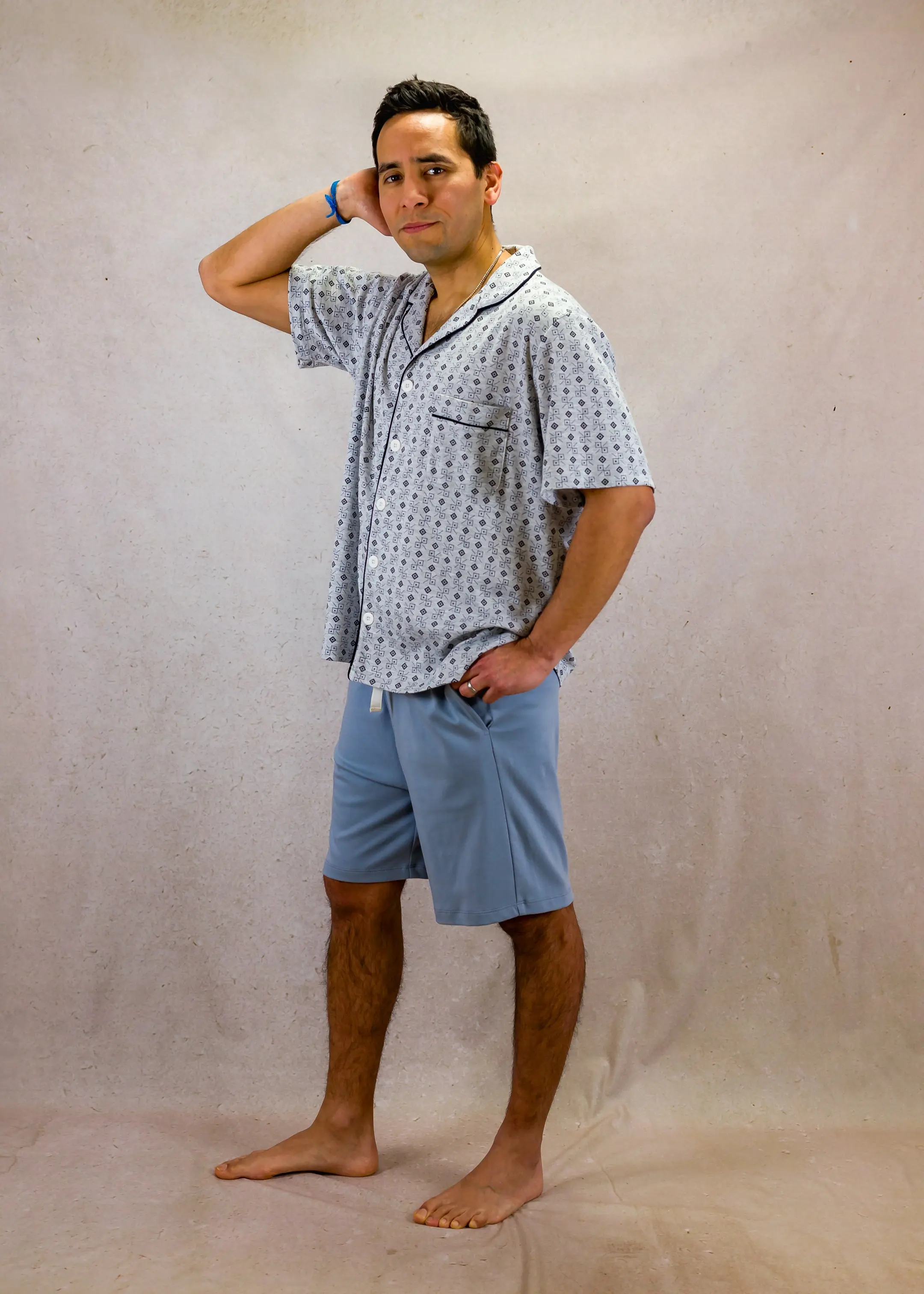 Grey squares Mens Pima Cotton Short Sleeve Pyjama Short Set - Image 3