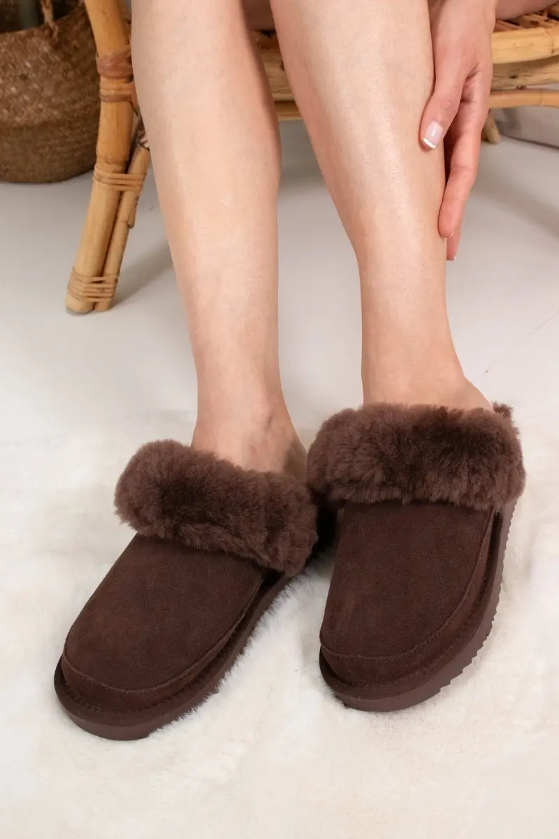 Hallie Sheepskin Multiway Slippers in Chocolate - Image 4