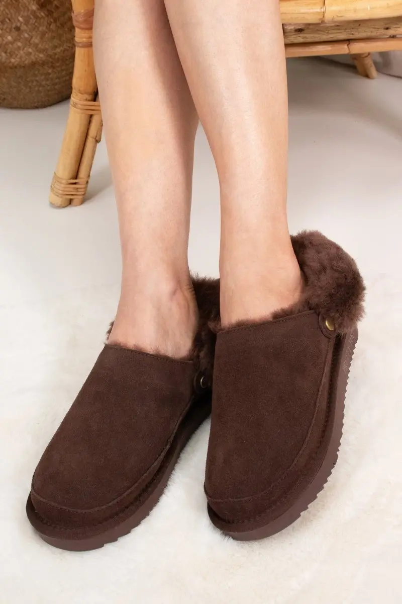 Hallie Sheepskin Multiway Slippers in Chocolate - Image 5