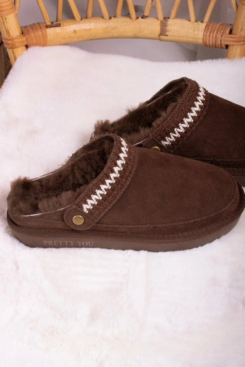 Hallie Sheepskin Multiway Slippers in Chocolate - Image 8