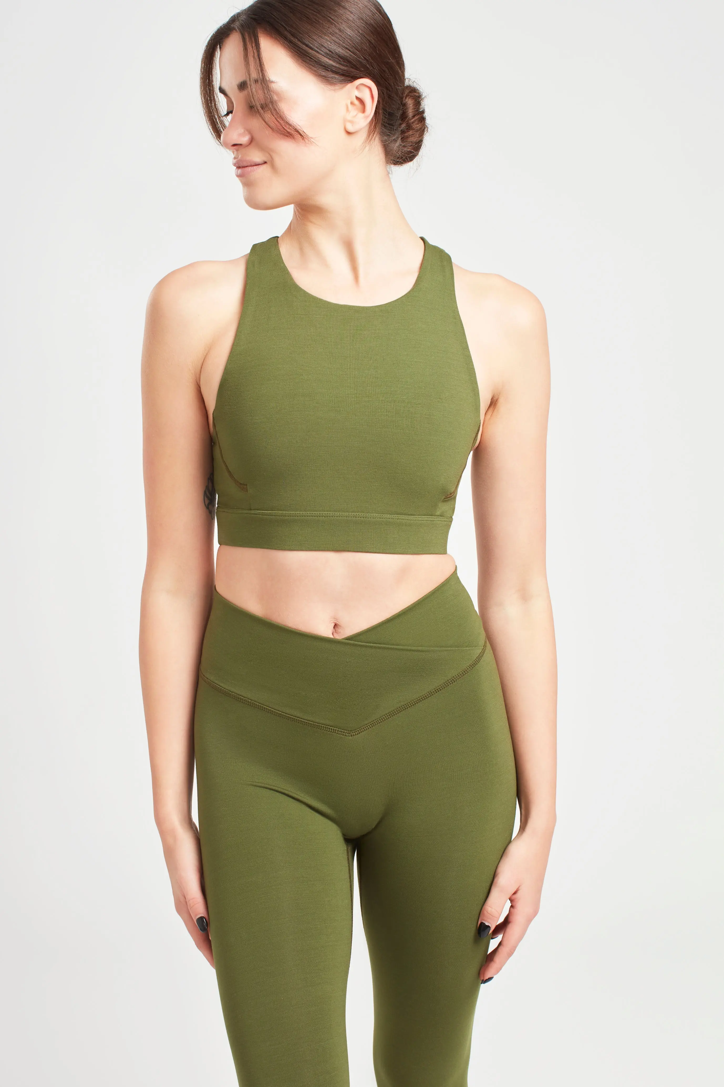 Earth Khaki High Neck Sports Bra - Image 2