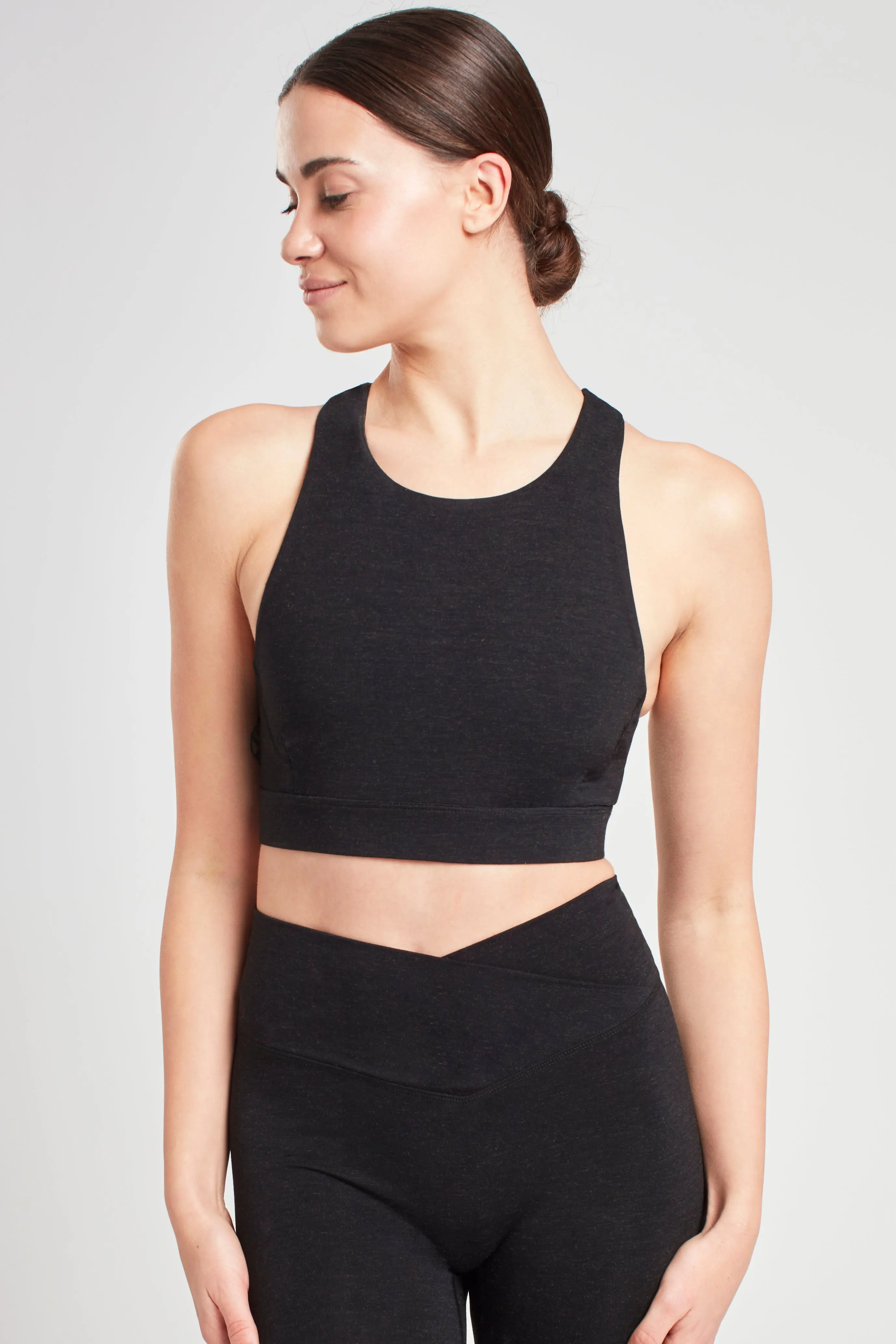 Marl Black High Neck Sports Bra - Image 2